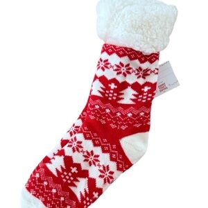 Red and white NEW 1 Pair Adult Gripper Adult Cozy Socks